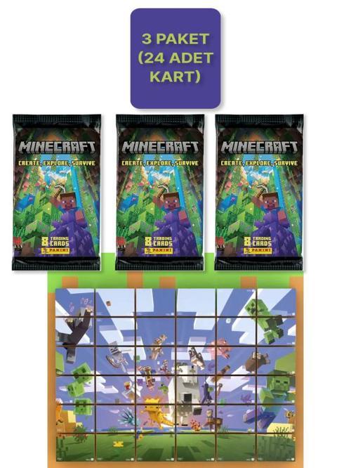 Panini Minecraft Create Explore Survive Trading Card - Minecraft Kartı + 3 PAKET ( 24 Kart )