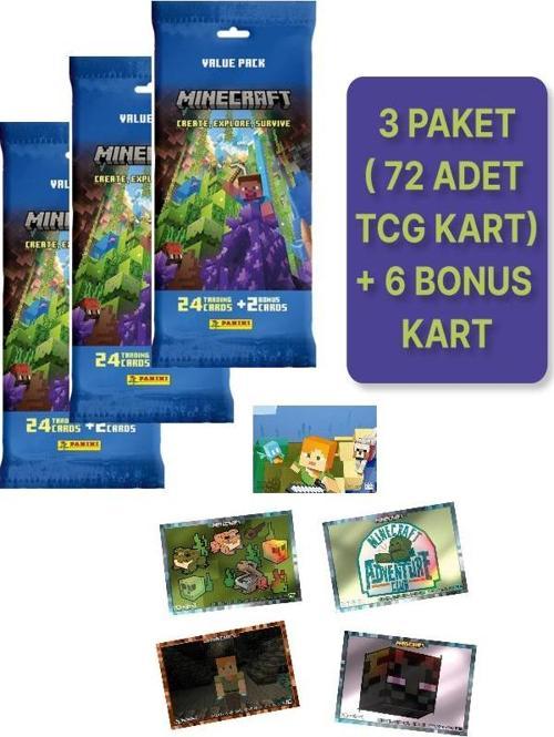 Panini Minecraft Create Explore Survive Trading Card - Fat Pack Kartı + 3 PAKET ( 78 Kart )
