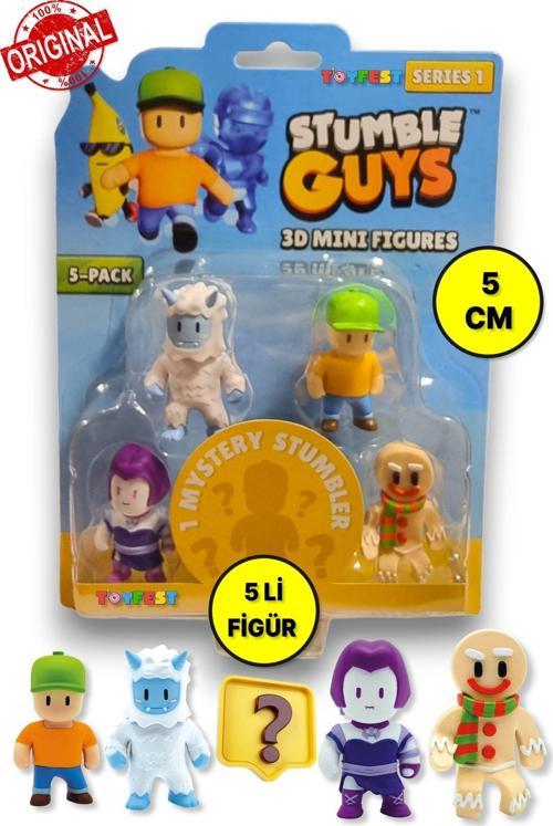 Stumble Guys Seri 1 - 3D Mini 1 i Sürpriz olan 5 li Figür Seti - Lilith Yeti Gingerbread Mr Stumble