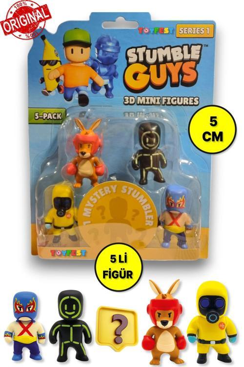 Stumble Guys Seri 1 - 3D Mini 1 i Sürpriz olan 5 li Figür Set - Hazmat Luchador Boxing Roo Glowman