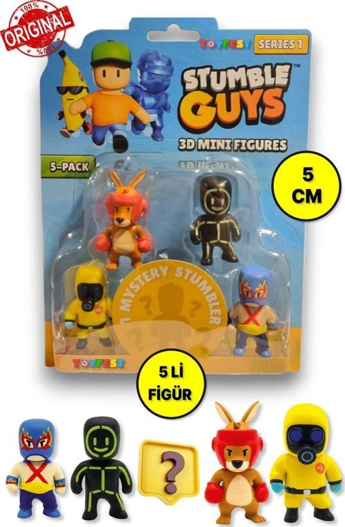 Stumble Guys Seri 1 - 3D Mini 1 i Sürpriz olan 5 li Figür Set - Hazmat Luchador Boxing Roo Glowman