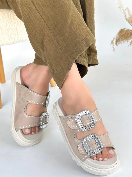 Juana Bej Nubuk Taşlı Terlik