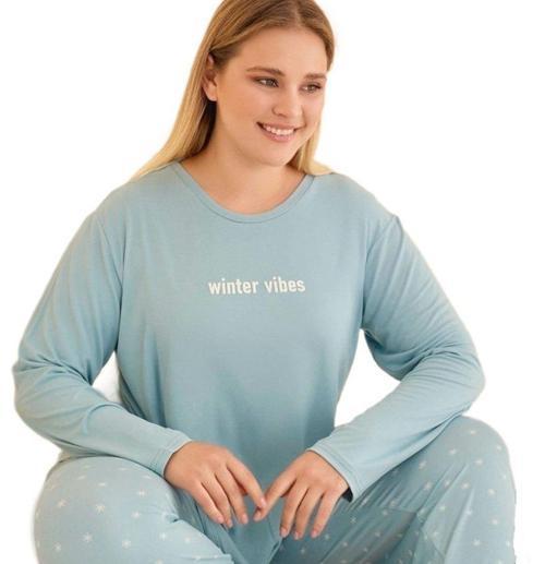 FIORA %100 Pamuklu Büyük Beden Kadın Pijama Takımı Uzun Kollu Doğal Kumaş Yumuşak Doku  3XL-5XL