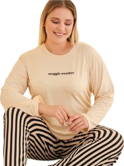 Notte Kadın Pamuklu Büyük Beden Pijama Takımı Uzun Kollu Rahat Kalıp 3XL/5XL