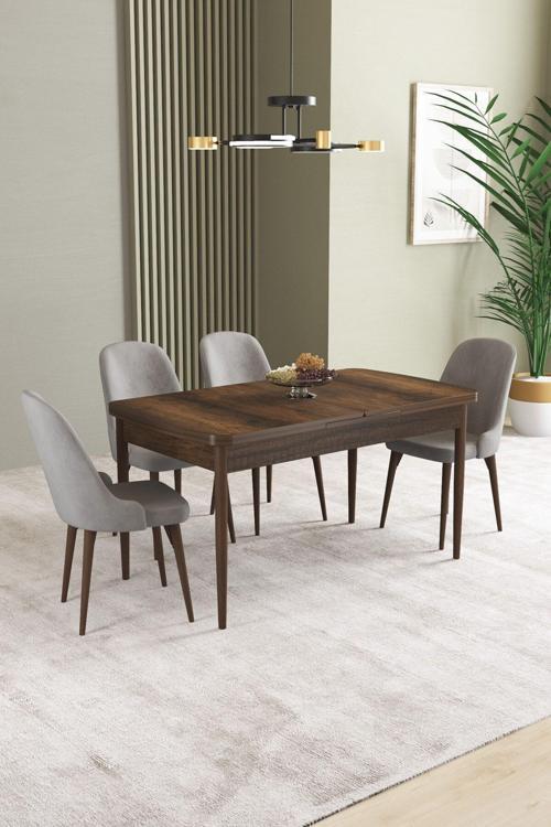 Ikon Barok Desen 80x132 Açılabilir Mdf Masa Yemek Odası Takımı, Mutfak Takımı 4 Adet Sandalye