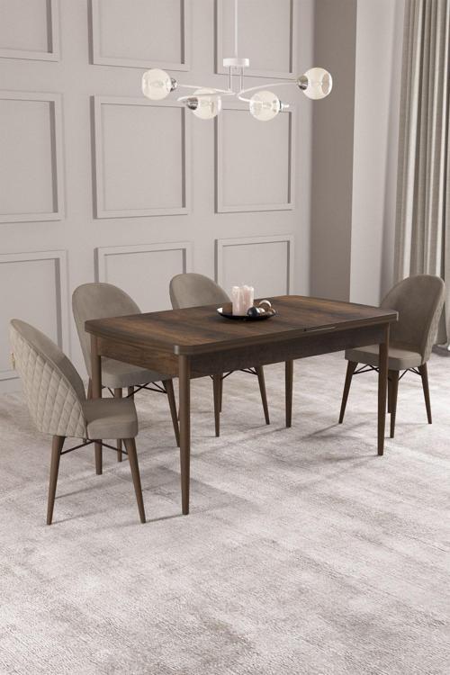 Calvin Barok Desen 80x132 Açılabilir Mdf Masa Yemek Odası Takımı, Mutfak Takımı 4 Adet Sandalye