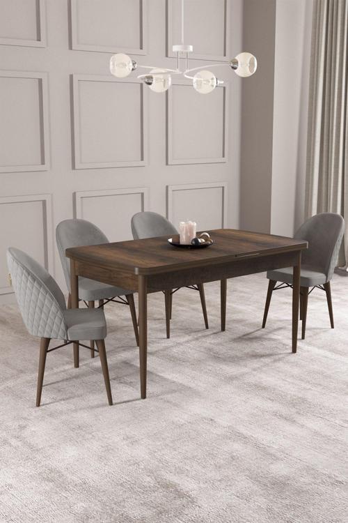Calvin Barok Desen 80x132 Açılabilir Mdf Masa Yemek Odası Takımı, Mutfak Takımı 4 Adet Sandalye