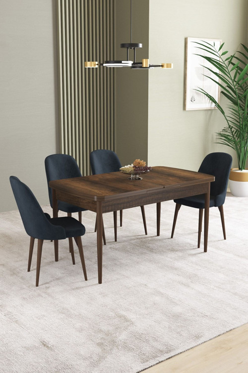 Ikon Barok Desen 80x132 Açılabilir Mdf Masa Yemek Odası Takımı, Mutfak Takımı 4 Adet Sandalye