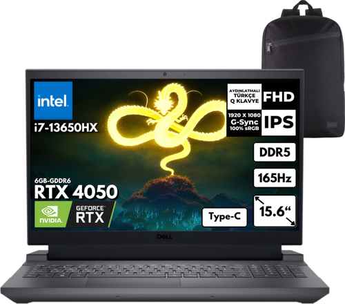 Gaming G15 5530 I7-13650HX 24-GBDDR5 1 TBSSD RTX4050 (6GB) 15.6" 165Hz FHD Windows 11 Home + HMF Sırt Çantası G155530010UHMF27