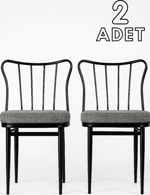 2'Li Minimalist Metal Ayaklı Modern Yemek Masası Sandalyesi – Gri Minderli, Ergonomik Tasarım