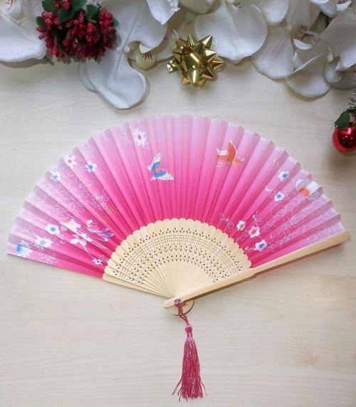 -Pembe Desenli Şık Yelpaze