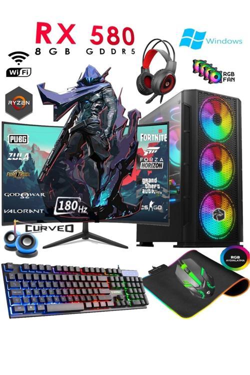 Tc80 Ryzen 5 5500 16Gb Ram 512Gb Nvme M2 Ssd Rx580 8Gb 24'' 180Hz Curved Oyuncu Masaüstü Bilgisayarı