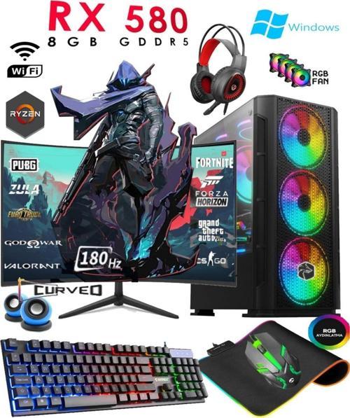 Tc80 Ryzen 5 5500 16Gb Ram 512Gb Nvme M2 Ssd Rx580 8Gb 24'' 180Hz Curved Oyuncu Masaüstü Bilgisayarı