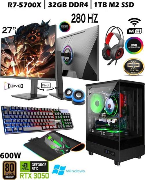 Tc99 Ryzen 7 5700X 32Gb 1Tb M.2 Nvme Ssd Rtx3050 Gddr6 27'' 280Hz Curved Masaüstü Oyuncu Bilgisayarı