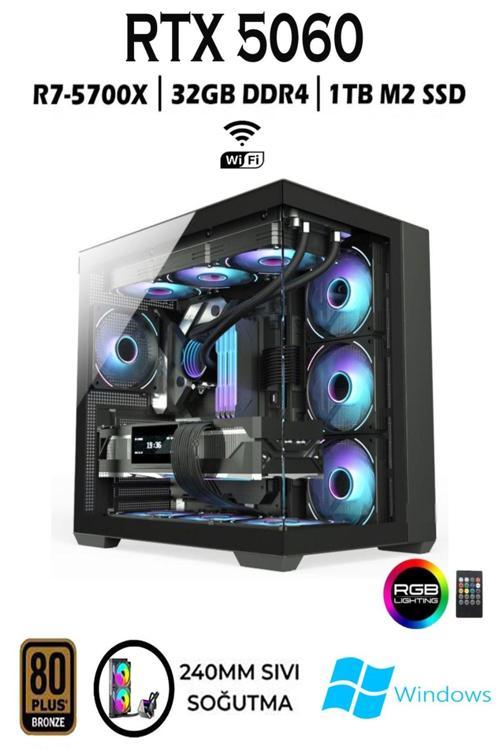 Tcx10 Ryzen 7 5700X 32Gb 1Tb M.2 Ssd Rtx5060 Sıvı Soğutmalı Masaüstü Oyuncu Bilgisayarı Hazır Sistem
