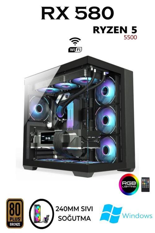 Rebirth X50 Ryzen 5 5500 32Gb 1Tb M.2 Ssd Rx580 8Gb Sıvı Soğutmalı Masaüstü Oyuncu Bilgisayarı