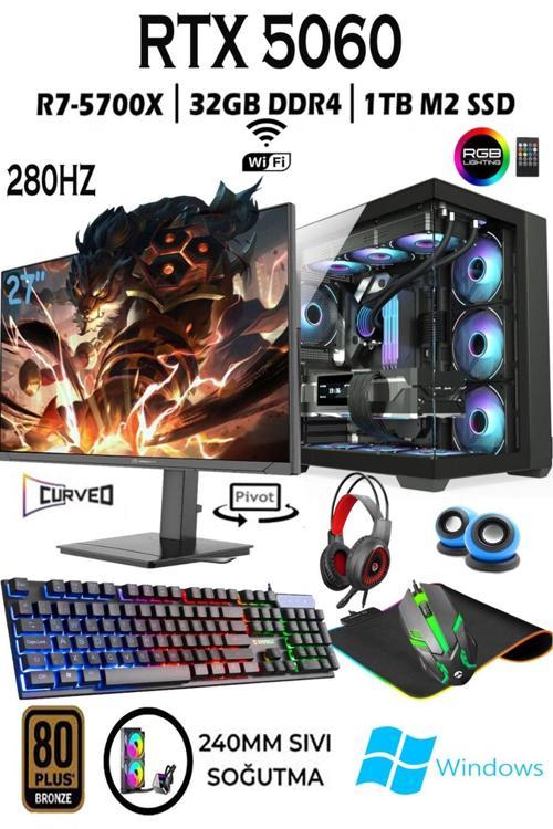 Tcx1 Ryzen 7 5700X 32Gb 1Tb M.2 Ssd Rtx5060 27" 280Hz Sıvı Soğutmalı Oyuncu Bilgisayarı Hazır Sistem