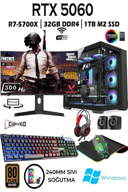 Tcx1 Ryzen 7 5700X 32Gb 1Tb M.2 Ssd Rtx5060 27" 300Hz Sıvı Soğutmalı Oyuncu Bilgisayarı Hazır Sistem
