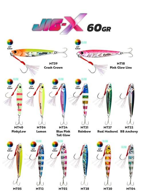 Jig-X 60gr Shore Jigging Jig Yem MT24 Blue Pink Tail Glow