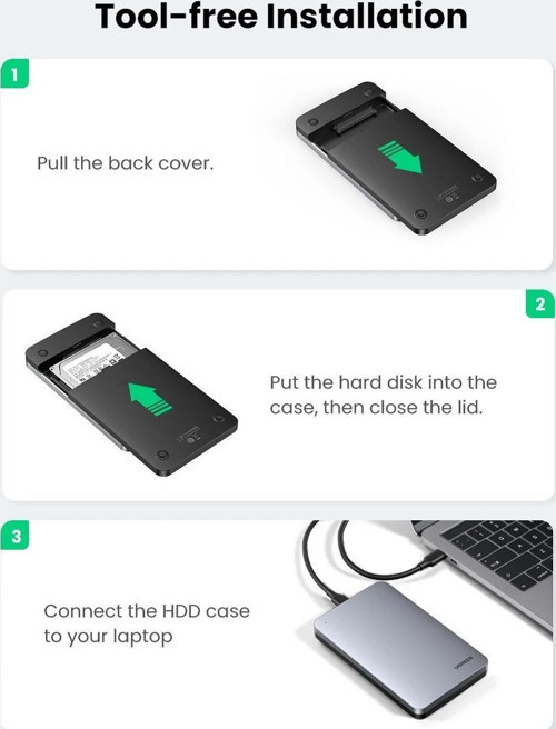 Ugreen USB Type-C 3.1 Gen2 2.5 Inch HDD SSD Alüminyum Harici Disk Kutusu 7