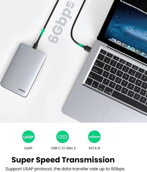 Ugreen USB Type-C 3.1 Gen2 2.5 Inch HDD SSD Alüminyum Harici Disk Kutusu 3