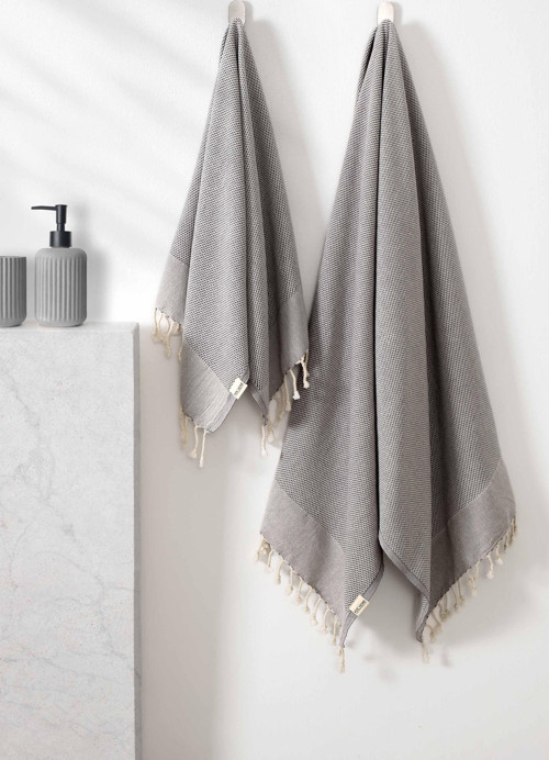 Denizli Concept Antrasit Rengi Retro Peşkir Peştamal Seti - %100 Pamuk - Banyo & Plaj Havlusu