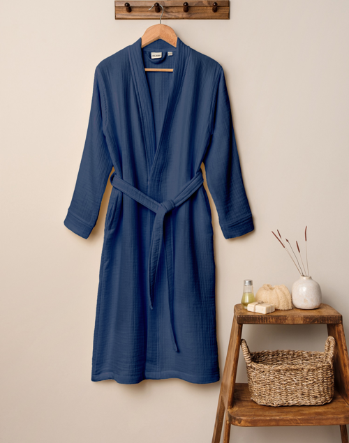  Denizli Concept Unisex Kimono 4 Kat Müslin Bornoz Lacivert