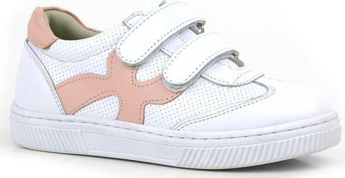 Hakiki Deri Beyaz Pembe Cırtlı Çocuk Spor Ayakkabı