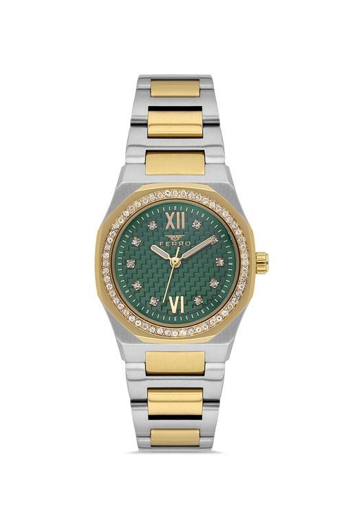 FL21616AWT-D6 Quartz Çelik Altın/Gri Yeşil Kadran 27 mm Kadın Kol Saati