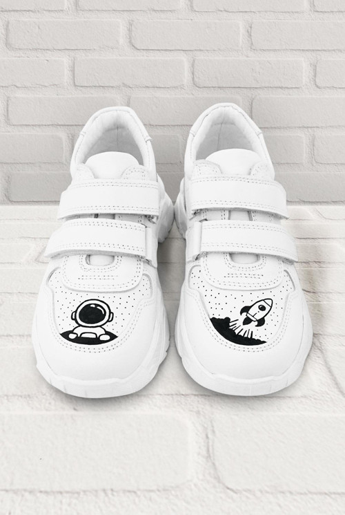 Tbons Özel Tasarım Hakiki Deri Beyaz Kız Çocuk Sneakers Ayakkabı
