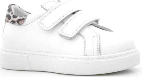 Hakiki Deri Beyaz Cırt Cırtlı Leopar Desenli Kız Çocuk Spor Ayakkabı
