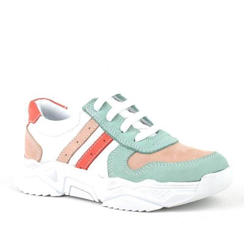 Hakiki Deri Yeşil Pembe Kız Çocuk Sneakers Ayakkabı