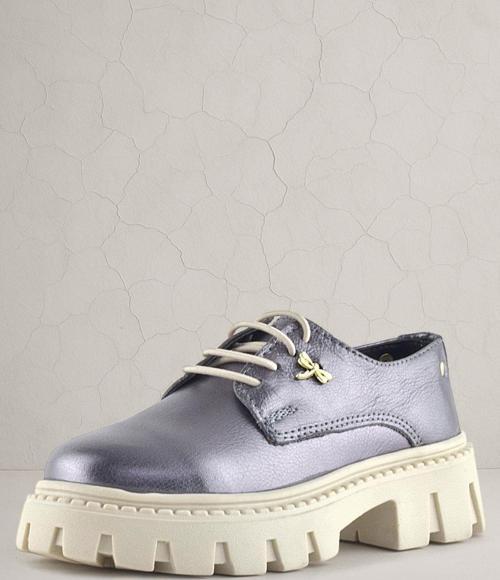 Platin Hakiki Deri Toka Detaylı Bağcıklı Kız Çocuk Günlük Ayakkabı