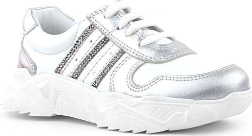 Hakiki Deri Gümüş Pembe Parlak Taşlı Kız Çocuk Sneakers Ayakkabı
