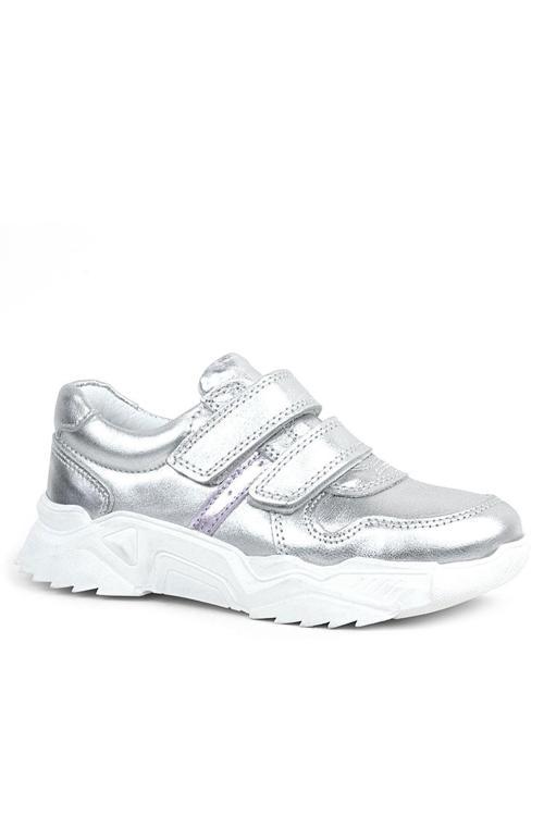 Hakiki Deri Gümüş Beyaz Tabanlı Kız Çocuk Sneakers Ayakkabı