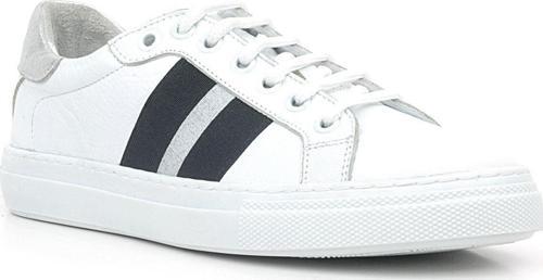 Hakiki Deri Beyaz Siyah Desenli Kadın Sneaker Ayakkabı