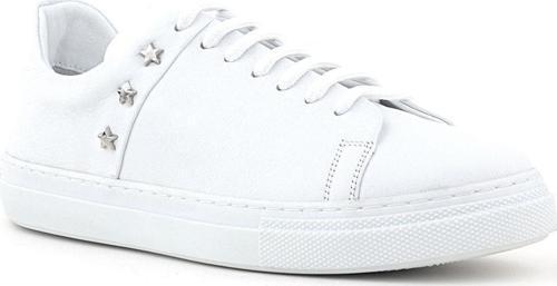 Hakiki Deri Kadın Beyaz Bağcıklı Yıldızlı Sneaker Ayakkabı