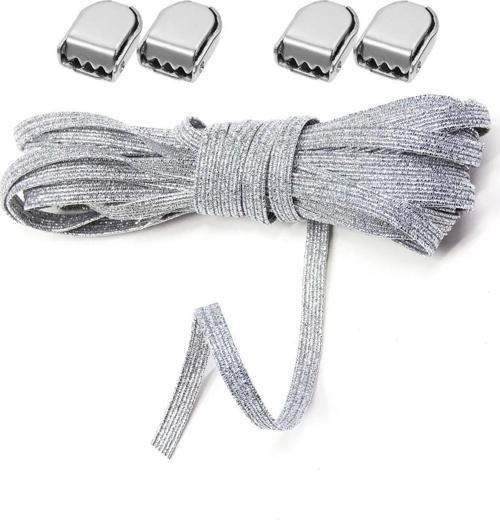 Akıllı Kilitli Ayarlanabilir Gümüş Simli 6 MM Lastik Pratik Bağcık 1 Çift