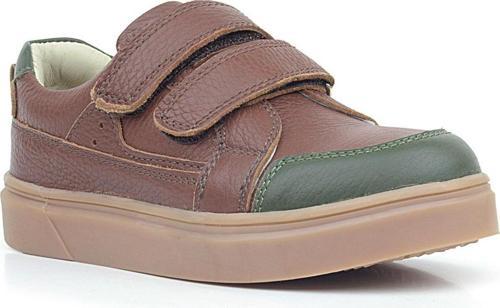 Kahverengi Yeşil Hakiki Deri Cırtlı Kız Çocuk Sneaker Ayakkabı