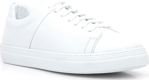 Beyaz Hakiki Deri Kadın Bağcıklı Sneaker Ayakkabı