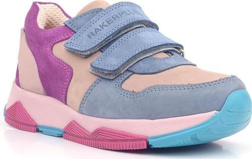 Hakiki Deri Pudra Mavi Fuşya Çocuk Sneakers Spor Ayakkabı