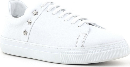 Hakiki Deri Kadın Beyaz Bağcıklı Yıldızlı Sneaker Ayakkabı