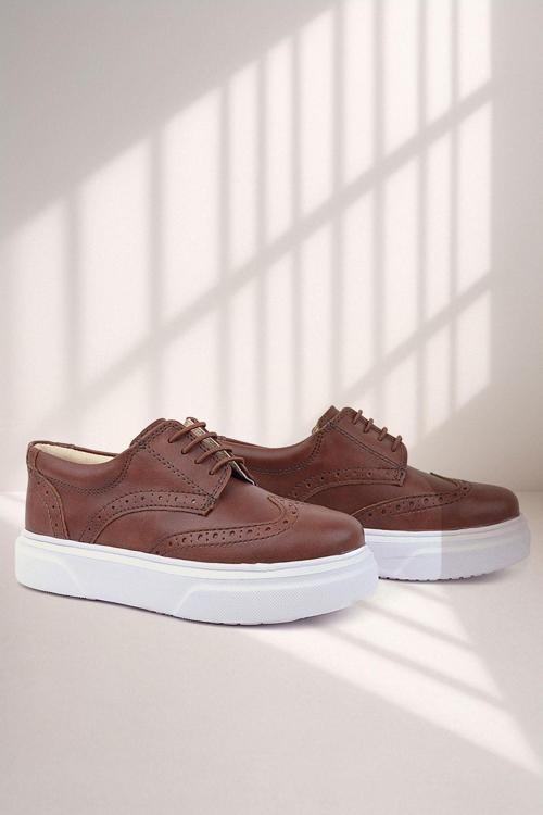 Taba Beyaz Taban Oxford Çocuk Klasik Ayakkabı