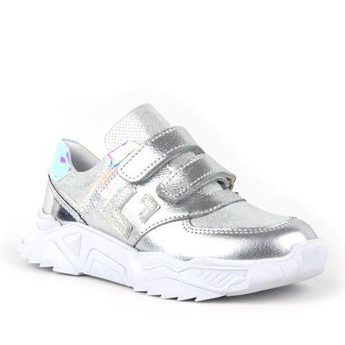 Hakiki Deri Gümüş Renl Cırtlı Kız Çocuk Sneaker Ayakkabı