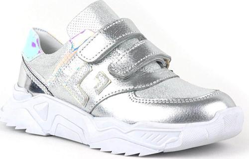 Hakiki Deri Gümüş Renl Cırtlı Kız Çocuk Sneaker Ayakkabı