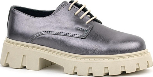 Platin Hakiki Deri Bağcıklı Kız Çocuk Oxford Okul Ayakkabı