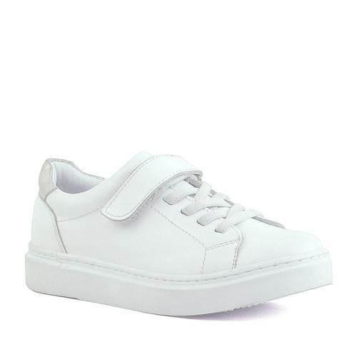 Hakiki Deri Beyaz Cırtlı Bağcıklı Kız Çocuk Sneakers