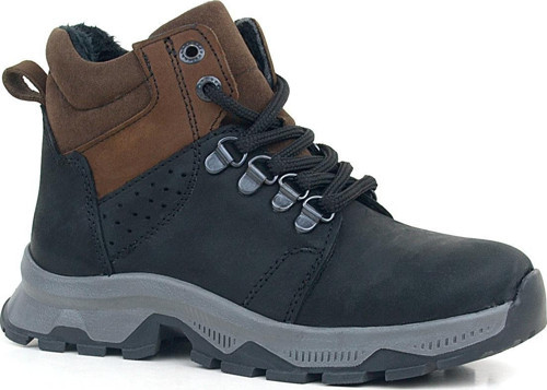 Hakiki Deri Siyah Kahverengi Fermuarlı Trekking Çocuk Bot