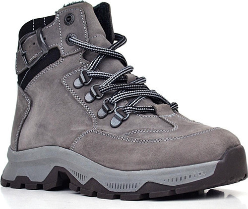Hakiki Deri Gri Bağcıklı Fermuarlı Trekking Çocuk Bot