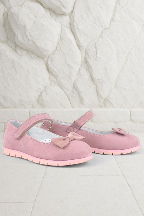 Hakiki Deri Pembe Fiyonklu Cırtlı Kız Çocuk Babet